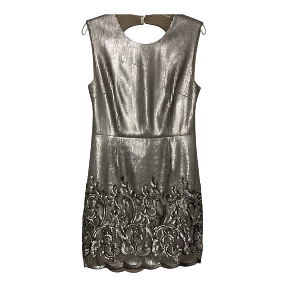 BCBGMaxAzria silver backless cocktail dress open back formal sexy gown birthday - Picture 10 of 13